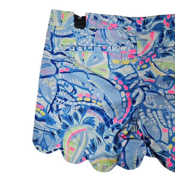 Lilly Pulitzer Womens Buttercup Stretch Short 2 Blue Floral Scallop Hem Low Rise - Picture 7 of 14